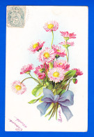 Fant-469P64  Carte Gaufrée, Un Bouquet De Marguerites Avec Un Ruban Bleu, Cpa Précurseur - Andere & Zonder Classificatie