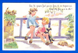 Illust-1010P114  Fillettes Qui Discutent Ensemble, 2 Chiens, BE - Janser