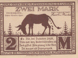 2 MARK 1921 Stadt PADERBORN Westphalia DEUTSCHLAND Notgeld Banknote #PG218 - Lokale Ausgaben