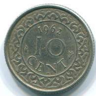 10 CENTS 1962 SURINAM NIEDERLANDE Nickel Koloniale Münze #S13199.D.A - Suriname 1975 - ...