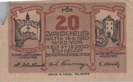 20 HELLER 1920 Stadt HALLEIN Salzburg Österreich Notgeld Banknote #PD616 - [11] Emisiones Locales