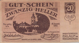 20 HELLER 1920 Stadt ERLAUF IM NIBELUNGENGAU Niedrigeren Österreich #PE937 - [11] Local Banknote Issues