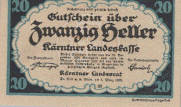 20 HELLER 1920 Stadt CARINTHIA Carinthia Österreich Notgeld Papiergeld Banknote #PG699 - Lokale Ausgaben