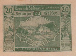 20 HELLER 1920 Stadt STIFTUNG BEI LEONFELDEN Oberösterreich Österreich #PJ232 - Lokale Ausgaben