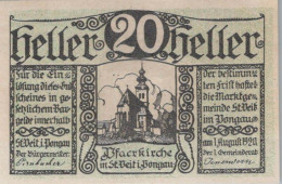 20 HELLER 1920 Stadt SANKT VEIT IM PONGAU Salzburg Österreich Notgeld Papiergeld Banknote #PG695 - [11] Emisiones Locales