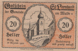 20 HELLER 1920 Stadt SANKT LEONHARD AM WALDE Niedrigeren Österreich Notgeld Papiergeld Banknote #PG683 - [11] Emissioni Locali