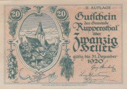 20 HELLER 1920 Stadt ROberenSTHAL Niedrigeren Österreich Notgeld #PE560 - Lokale Ausgaben