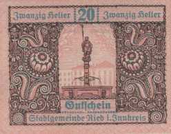 20 HELLER 1920 Stadt RIED IM INNKREIS Oberösterreich Österreich Notgeld #PD966 - [11] Local Banknote Issues