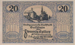 20 HELLER 1920 Stadt RADSTADT Salzburg UNC Österreich Notgeld Banknote #PH417 - Lokale Ausgaben
