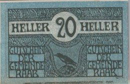 20 HELLER 1920 Stadt RAAB Oberösterreich Österreich UNC Österreich Notgeld Banknote #PH413 - [11] Local Banknote Issues