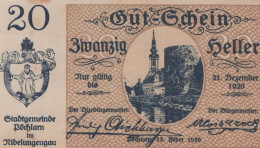 20 HELLER 1920 Stadt PoCHLARN Niedrigeren Österreich Notgeld Banknote #PE314 - Lokale Ausgaben