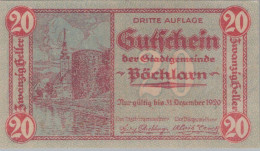 20 HELLER 1920 Stadt PoCHLARN Niedrigeren Österreich Notgeld Banknote #PE270 - [11] Emissioni Locali