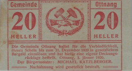 20 HELLER 1920 Stadt OTTNANG Oberösterreich Österreich Notgeld Banknote #PE552 - [11] Emissioni Locali