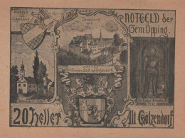 20 HELLER 1920 Stadt OPPING Oberösterreich Österreich Notgeld Banknote #PF744 - Lokale Ausgaben