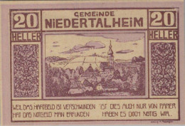 20 HELLER 1920 Stadt NIEDERTALHEIM Oberösterreich Österreich Notgeld #PJ238 - [11] Local Banknote Issues