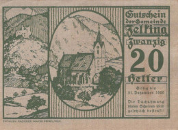 20 HELLER 1920 Stadt ZELL AM SEE Salzburg Österreich Notgeld Banknote #PE099 - [11] Lokale Uitgaven