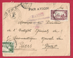 !!! SÉNÉGAL, LETTRE FM PAR AVION DE LA BASE AÉRONAVALE DE DAKAR POUR LA FRANCE DE 1942, CACHET MARINE NATIONALE EN AOF - Lettres & Documents