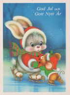 Happy New Year Christmas RABBIT Vintage Postcard CPSM #PAV087.A - New Year