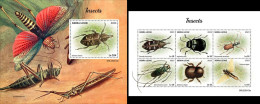 Sierra Leone 2023, Animals, Insects, 6val In BF +BF - Beetles