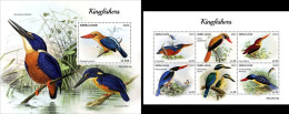 Sierra Leone 2023, Animals, Kingfisher, 6val In BF +BF - Songbirds & Tree Dwellers