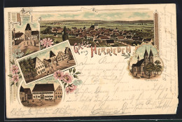 Lithographie Herrieden, Blick Zum Ort, Pfarrkirche, Gasthof Zum Hirschen, Südl. Marktplatz, Unteres Tor  - Otros & Sin Clasificación