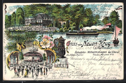 Lithographie Berlin-Rahnsdorf, Gasthaus Neuer Krug Mit Dampfer, Innenansicht  - Koepenick