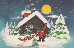 SANTA CLAUS Happy New Year Christmas GNOME Vintage Postcard CPSMPF #PKD995.A - Santa Claus
