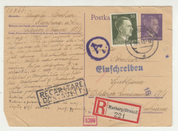 Germany Reich Postal Stationery Postcard Posted Registered 1943 Marburg A/D To Ljubljana B240503 - Slovenië