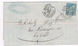 13  MARSEILLE   Facture Du 3/8/1878 Laugier Fils Et Abeille Cachet Double Cercle S/ Blanc 15c Seul Sur Lettre 130 - 1877-1920: Semi-Moderne