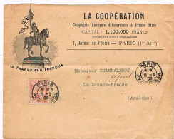 PARIS Env Commerciale "La Coopération" Assurances -  Mouchon 15c  Verso Arrivée 07 Prades Sion Gare Cachet Perlé 131 - 1877-1920: Semi-Moderne