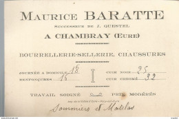 AS / Ancienne Carte De Visite PUBLICITAIRE PUB CHAMBRAY ( Eure ) Maurice BARATTE Bourrellerie Sellerie Chaussures - Visiting Cards