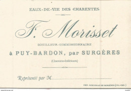 AT / Carte De VISITE Ancienne EAUX DE VIE F.MORISSET PUY-BARDON SURGERES - Cartes De Visite