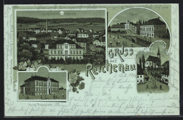 Mondschein-Lithographie Reichenau, Königl. Amtsgericht, Phönix, Ev. Kirche  - Sudeten