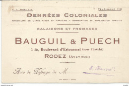 AT / Carte De Visite ANCIENNE Pub Publicitaire CDV CPA Voyagée BANGUIL Et PUECH Rodez GRAISSAC FROMAGE - Visiting Cards