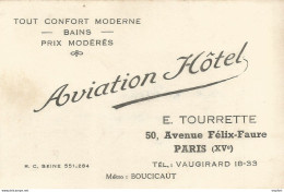 75 Hotel AVIATION HOTEL Av Felix Faure 75006 PARIS / CARTE De VISITE Publicitaire PUB Restaurant - Visiting Cards