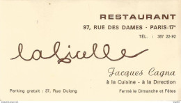 75 La FICELLE Rue Des Dames 75017 PARIS / CARTE De VISITE Publicitaire PUB Restaurant - Visitenkarten