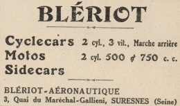 Cyclecars, Motos E Sidecars BLERIOT - Pubblicità D'epoca - 1922 Old Advert - Advertising