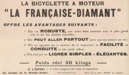 Bicyclette A Moteur La Française-Diamant - Pubblicità D'epoca - 1922 Ad - Advertising