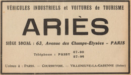 Voitures De Tourisme ARIES - Pubblicità D'epoca - 1920 Old Advertising - Advertising