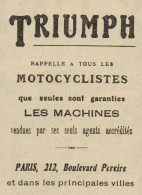 Motociclette TRIUMPH - Pubblicità D'epoca - 1920 Old Advertising - Advertising