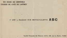 Borghotti Vince Su Motocicletta A.B.C. - Pubblicità D'epoca - 1920 Old Ad - Advertising