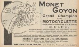 MONET & GOYON Grand Champion De La Moto - Pubblicità D'epoca - 1929 Ad - Advertising