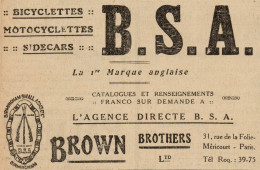 B.S.A. - Cicli - Moto - Sidecars - Pubblicità D'epoca - 1919 Old Advert - Advertising