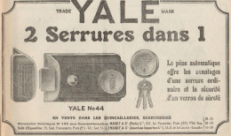 YALE 2 Serrures Dans 1 - Pubblicità D'epoca - 1926 Old Advertising - Advertising