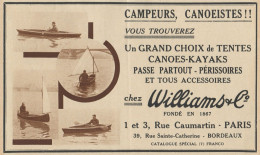 Canoes WILLIAMS - Pubblicità D'epoca - 1936 Old Advertising - Advertising