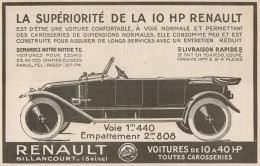 Voitures 10 HP RENAULT - Pubblicità D'epoca - 1921 Old Advertising - Advertising