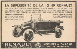 Voitures 10 HP RENAULT - Pubblicità D'epoca - 1921 Old Advertising - Advertising