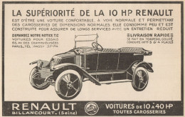 Voitures 10 HP RENAULT - Pubblicità D'epoca - 1921 Old Advertising - Advertising
