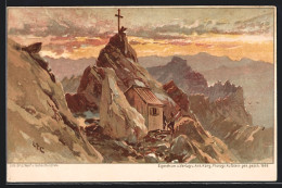 Künstler-AK Edward Theodore Compton: Berghütte Und Gipfelkreuz, Abendlicher Blick Aufs Gebirge  - Compton, E.T.
