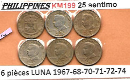 PHILIPPINES  Réforme Coinnage,  Sentimos, LUNA KM 199  , 6 Pièces 1967- 68- 70- 71- 72- 74 TB - Filipinas